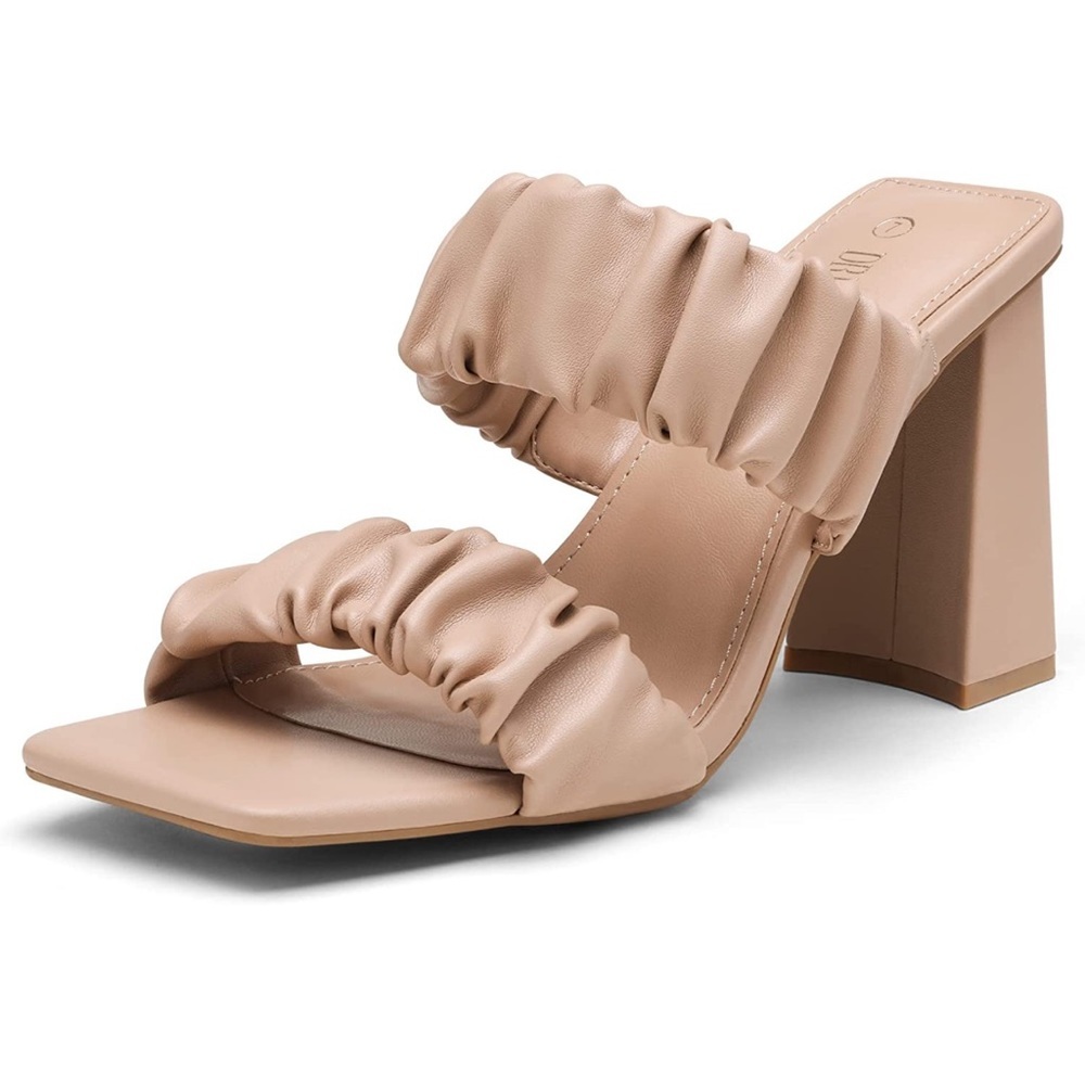 DREAM PAIRS Nude High Chunky Block Square Toe Heels for Women Slip On Sandals